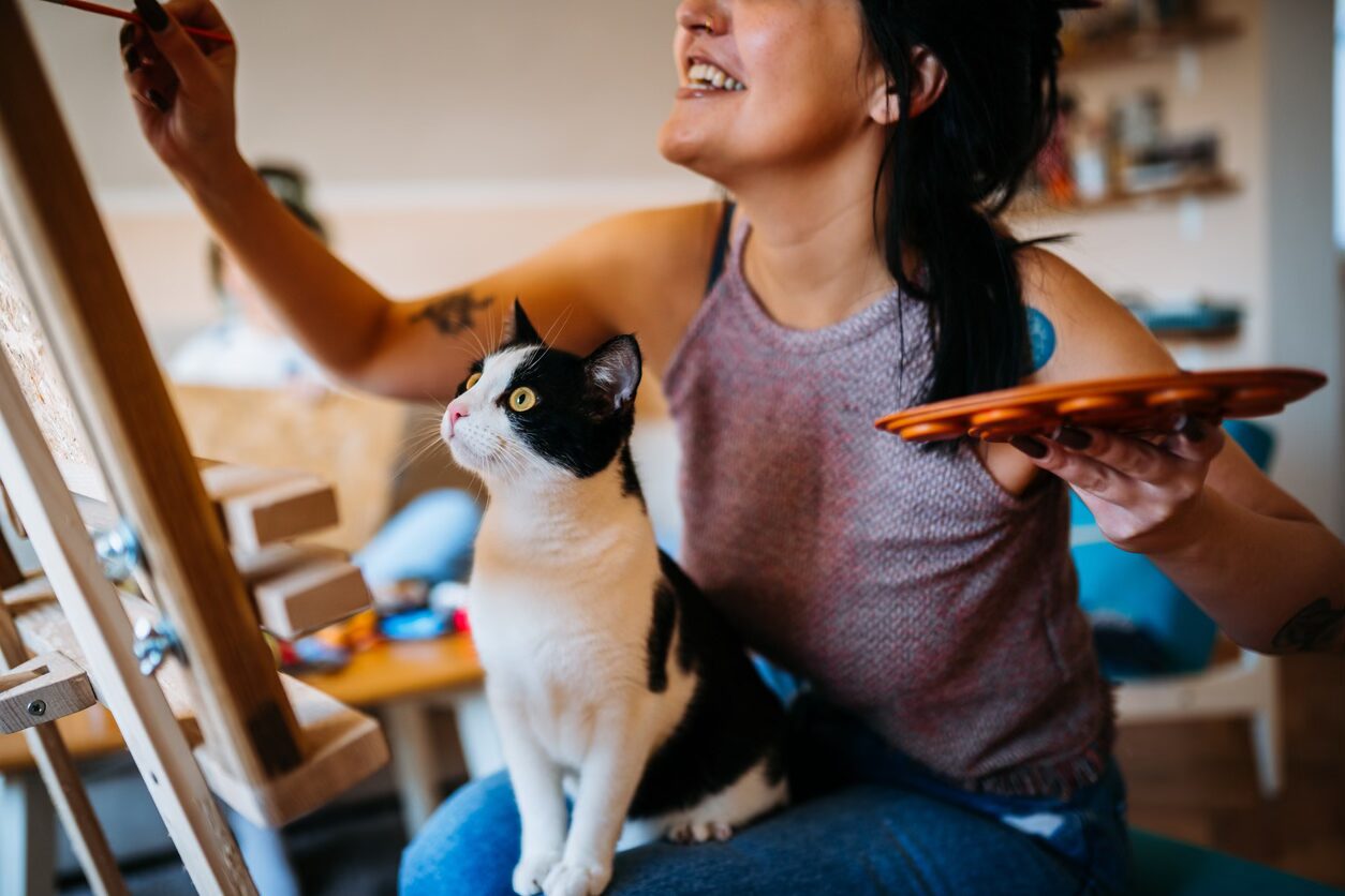 A Woman, Her Kitten, and A Paintbrush. A Magical Moment